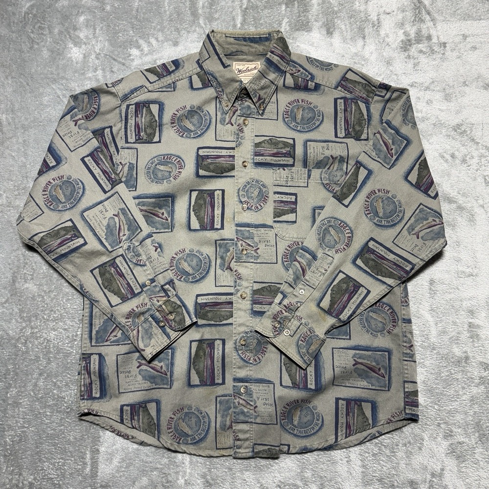 Vintage Woolrich Men Rocky Mountain Fishing Button Front Shirt Large USA